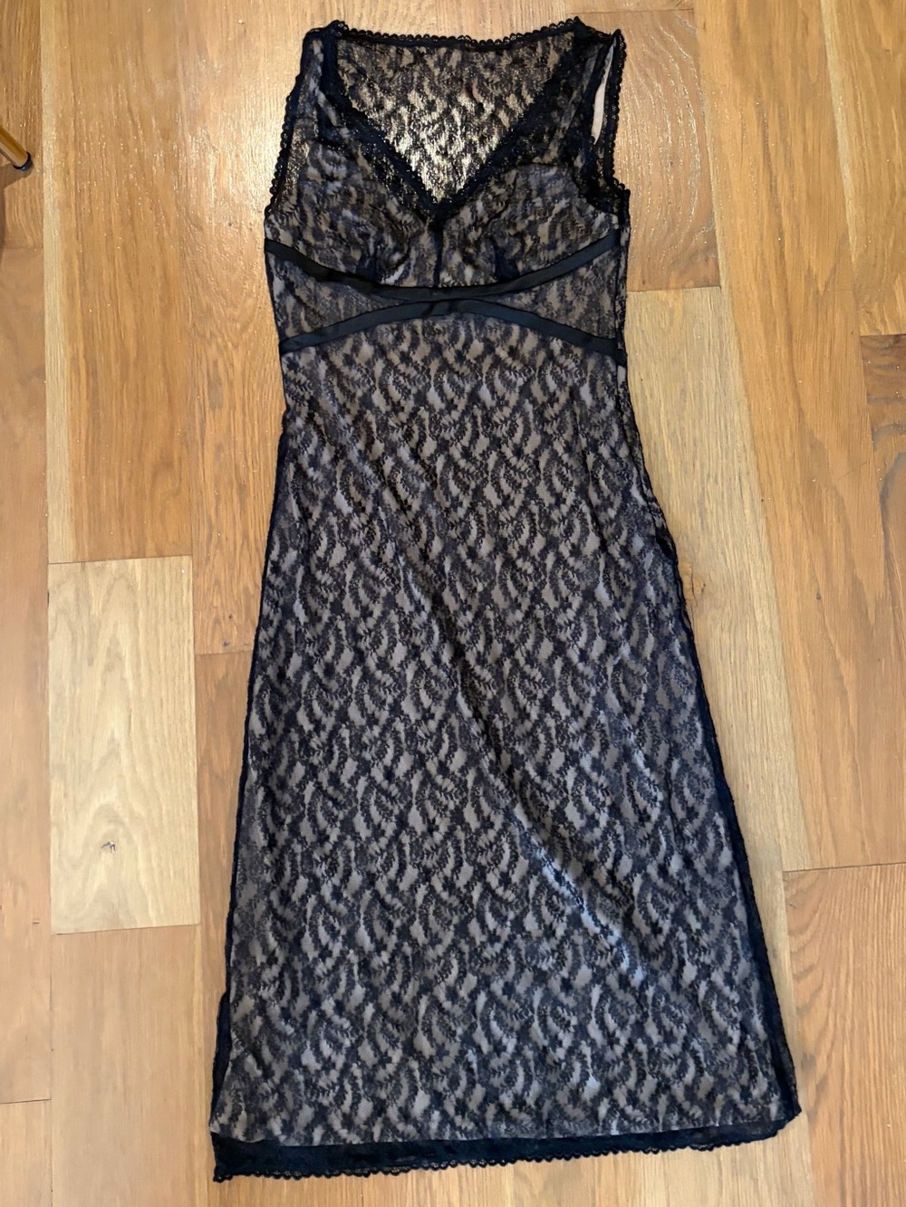Express Vintage Black Lace Midi Slip Dress